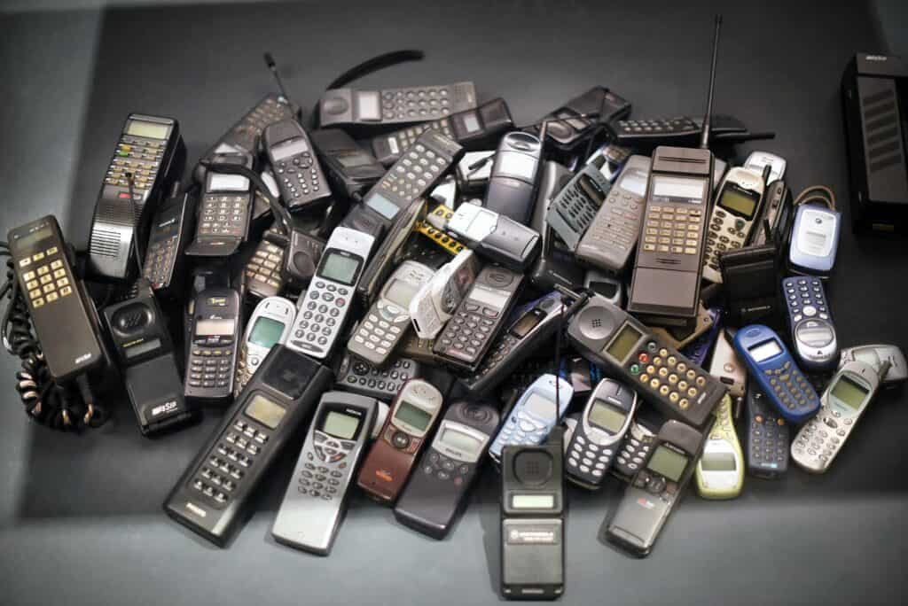 Stack of old mobile phones
