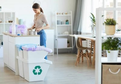 Woman recycling at home